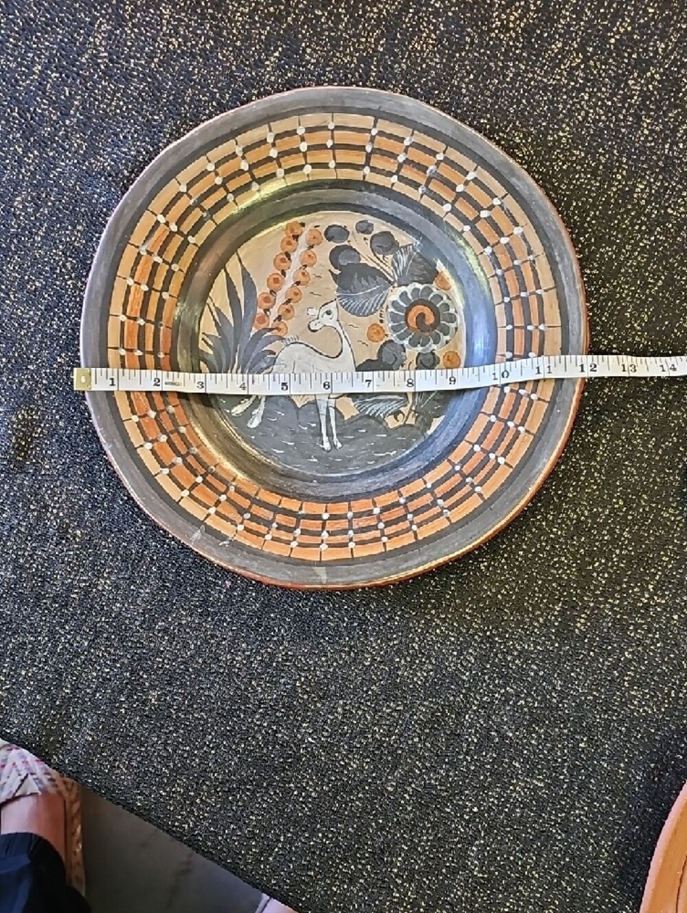 Hand-Painted Decorative Ceramic Plate in Black and Terracotta - Picture 6 of 6